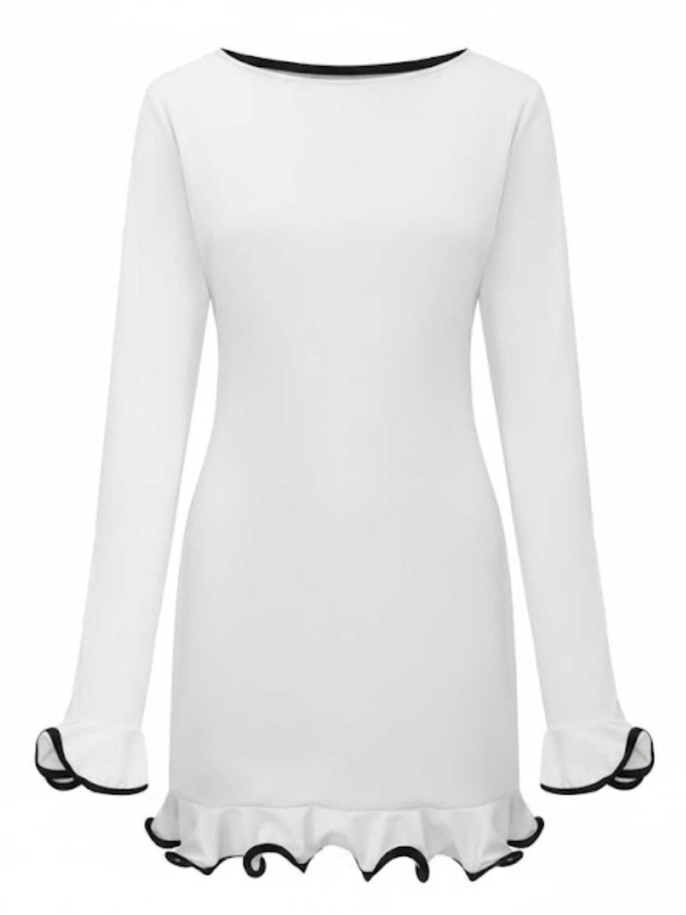 1960s Ruffle Hem Long Sleeve Dress - vintage dress, retro fashion