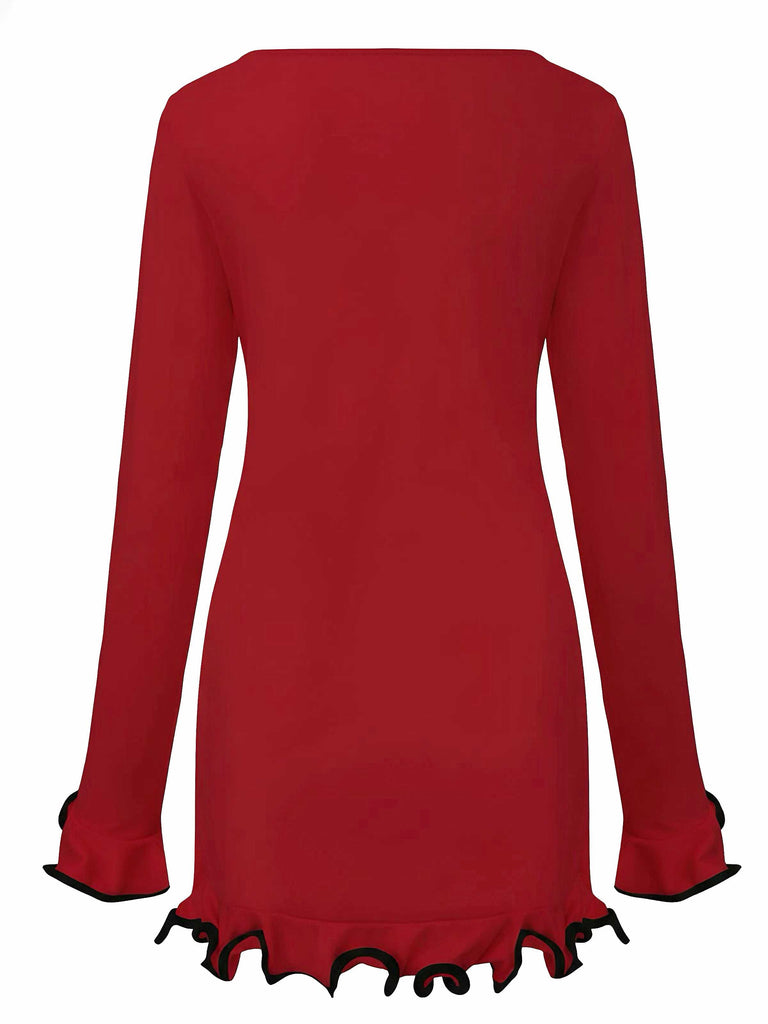 1960s Ruffle Hem Long Sleeve Dress - vintage dress, retro fashion