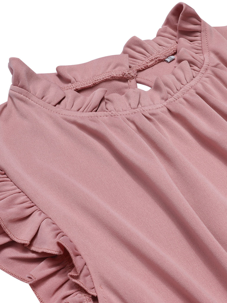 1960s Ruffles Sleeve High Waist Wide-Leg Belted Jumpsuit, vintage romper, retro jumpsuit - perfect for women who love vintage and retro fashion