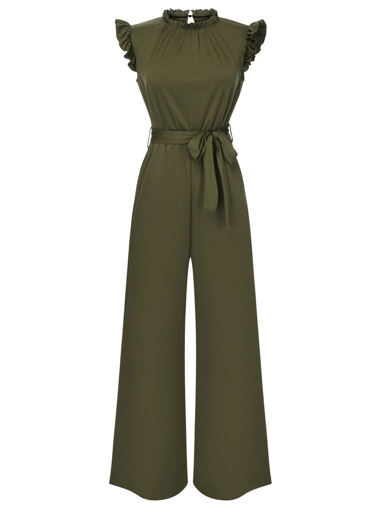1960s Ruffles Sleeve High Waist Wide-Leg Belted Jumpsuit, vintage romper, retro jumpsuit - perfect for women who love vintage and retro fashion
