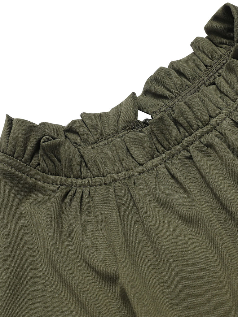 1960s Ruffles Sleeve High Waist Wide-Leg Belted Jumpsuit, vintage romper, retro jumpsuit - perfect for women who love vintage and retro fashion