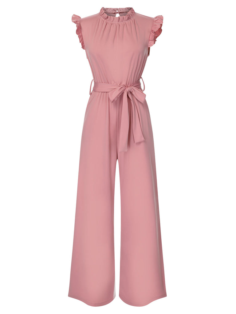 1960s Ruffles Sleeve High Waist Wide-Leg Belted Jumpsuit, vintage romper, retro jumpsuit - perfect for women who love vintage and retro fashion