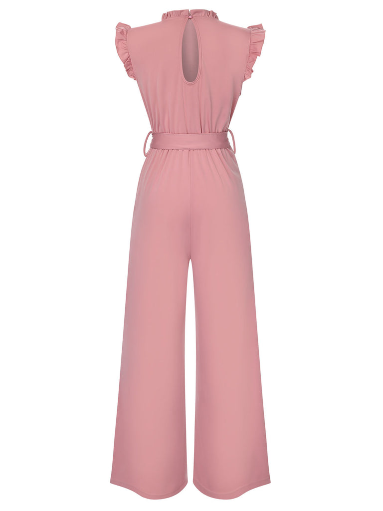 1960s Ruffles Sleeve High Waist Wide-Leg Belted Jumpsuit, vintage romper, retro jumpsuit - perfect for women who love vintage and retro fashion