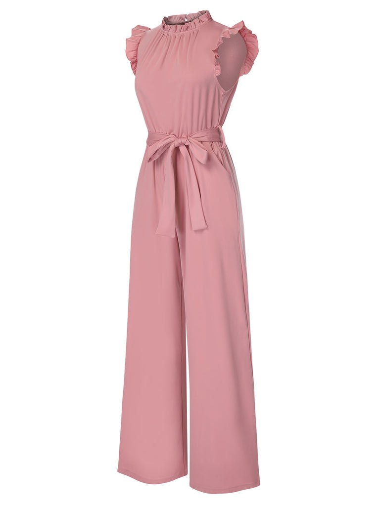 1960s Ruffles Sleeve High Waist Wide-Leg Belted Jumpsuit, vintage romper, retro jumpsuit - perfect for women who love vintage and retro fashion