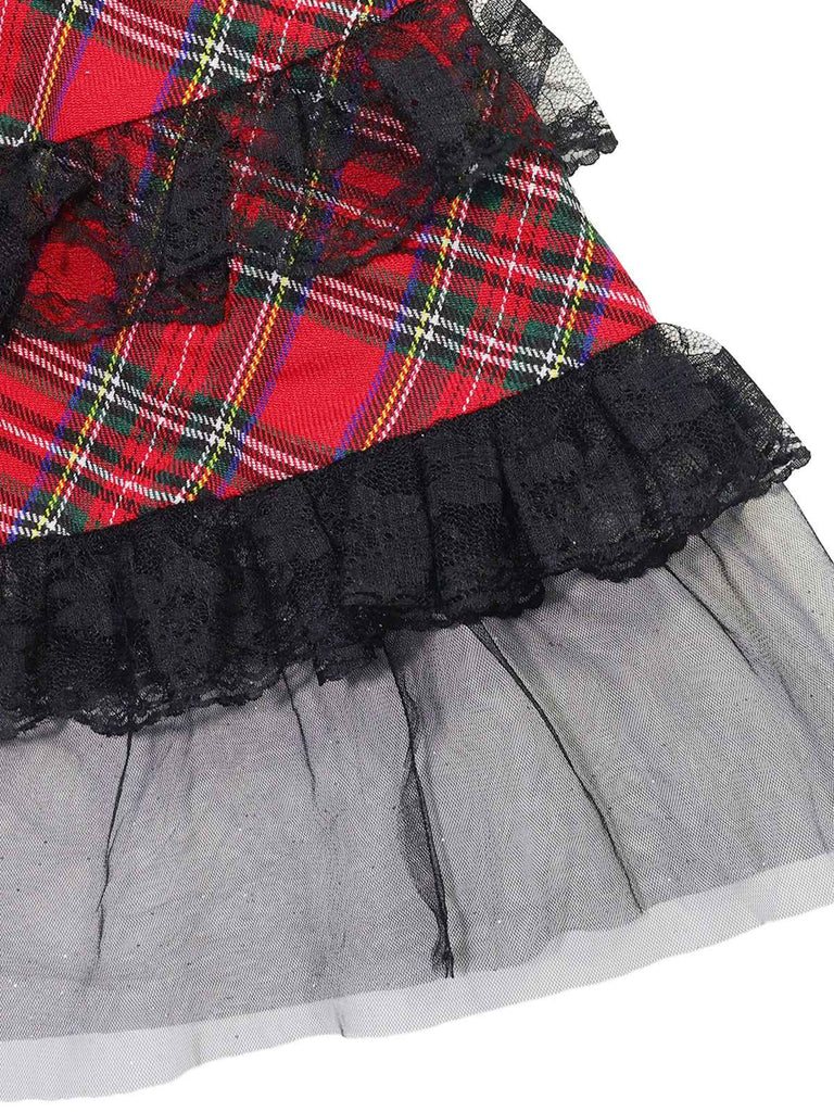 1960s Scottish Tartan Lace-Up Wide-Strap Dress - vintage dress, retro fashion