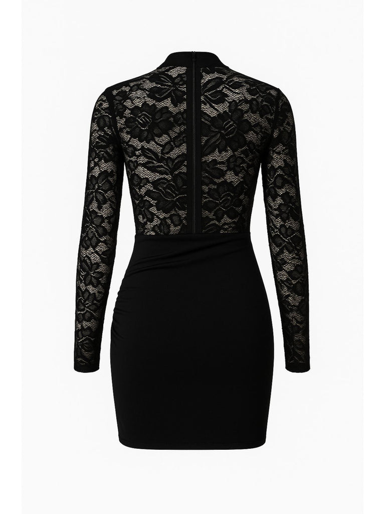 1960s Sheer Lace Bodycon Dress with Draped Skirt - vintage dress, retro fashion