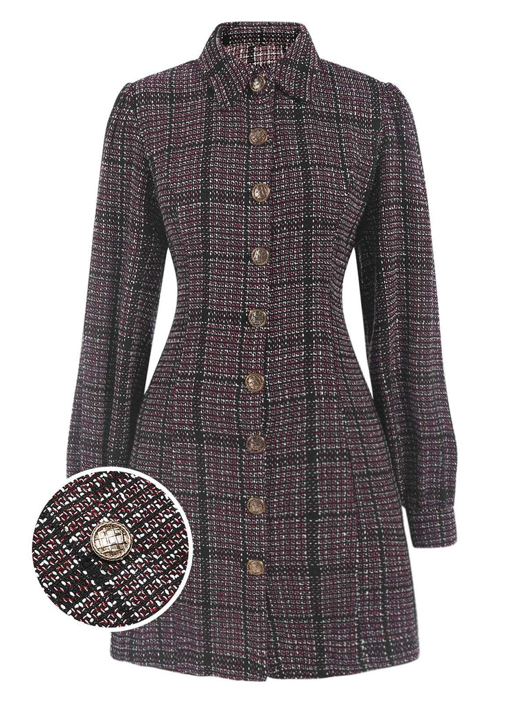 She slips into this 1960s Shirt Collar Lantern Sleeve Plaids Dress and suddenly it's a 1960s daydream