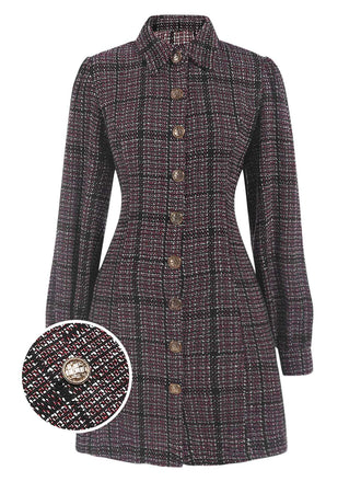 She slips into this 1960s Shirt Collar Lantern Sleeve Plaids Dress and suddenly it's a 1960s daydream