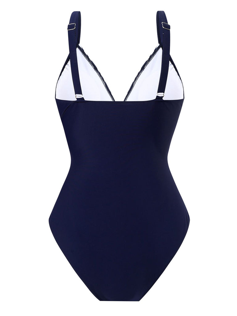 This 1960s Side-Laced V-Neck One-Piece Swimsuit carries 1960s vacation dreams in every stitch