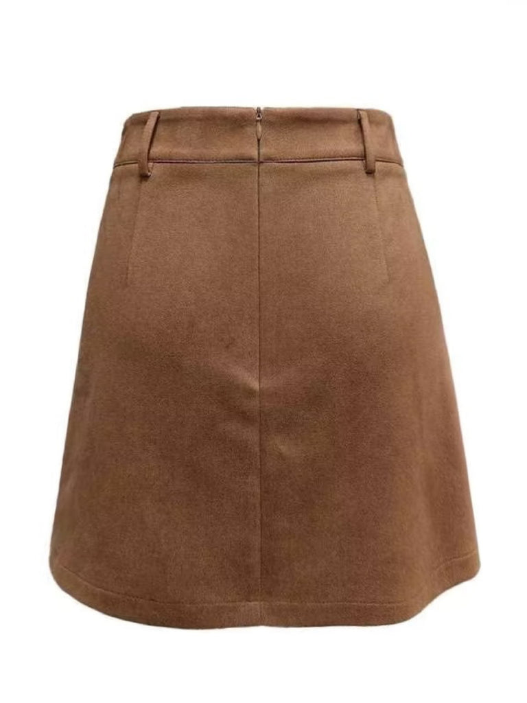 Brown 1960s Faux Suede Fringe Asymmetrical Hem Skirt - vintage skirt, retro style