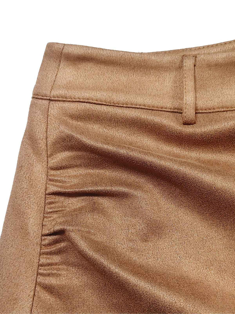 Brown 1960s Faux Suede Fringe Asymmetrical Hem Skirt - vintage skirt, retro style