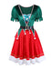 1960s Christmas Green V-Neck Top & Red Fur Trimmed Skirt - vintage skirt, retro style, elegant red