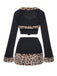 2PCS Black 1960s Plush Leopard Sweetheart Top & Skirt & Coat - vintage skirt, retro style, classic black