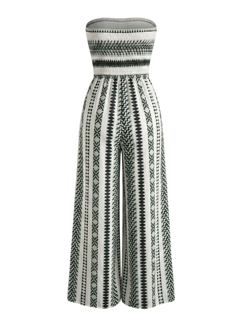 1960s Sleeveless Print Slit Strapless Jumpsuit, vintage romper, retro jumpsuit - perfect for women who love vintage and retro fashion