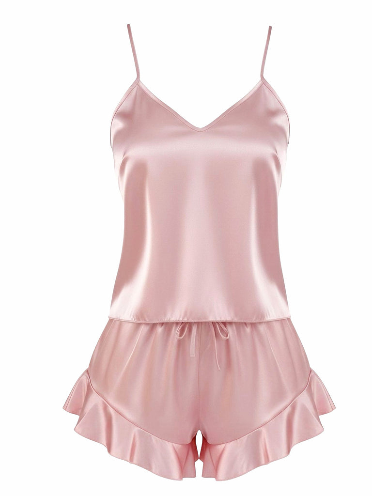 1960s Slip Ruffle Satin Pajama Set - vintage fashion, retro style