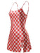 1960s Slip Satin Gingham Side Slit Nightgown - vintage nightgown, retro sleepwear