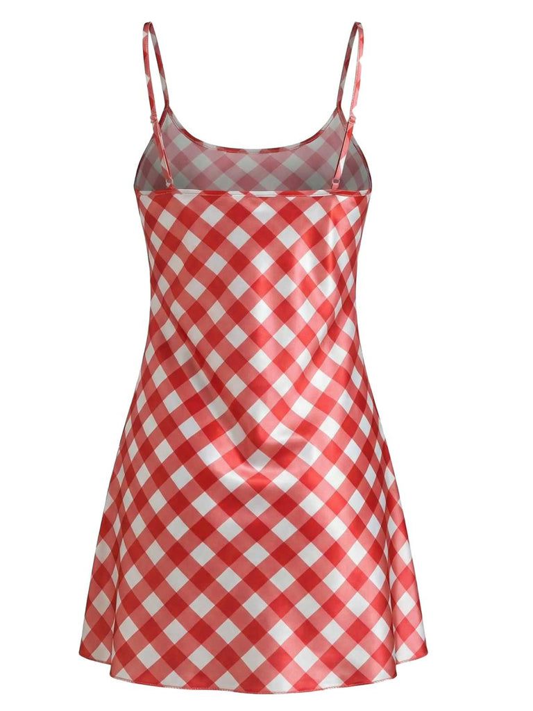 1960s Slip Satin Gingham Side Slit Nightgown - vintage nightgown, retro sleepwear