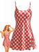 1960s Slip Satin Gingham Side Slit Nightgown - vintage fashion, retro style for vintage lovers