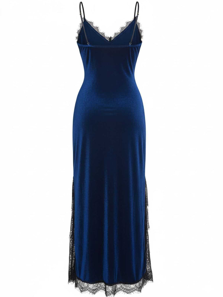 1960s Slip Velvet Lace Nightgown - vintage nightgown, retro sleepwear