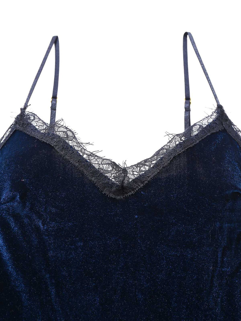 1960s Slip Velvet Lace Nightgown - vintage nightgown, retro sleepwear