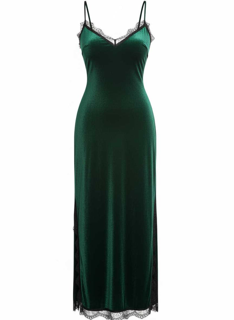 1960s Slip Velvet Lace Nightgown - vintage nightgown, retro sleepwear