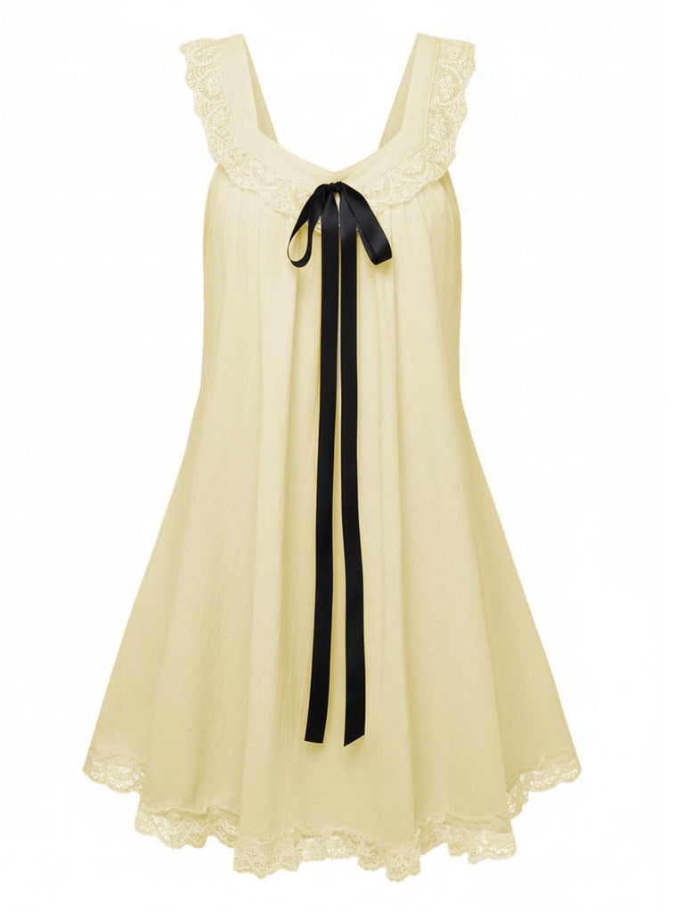 1960s Solid Bow Backless Lace Babydoll Dress - vintage dress, retro fashion
