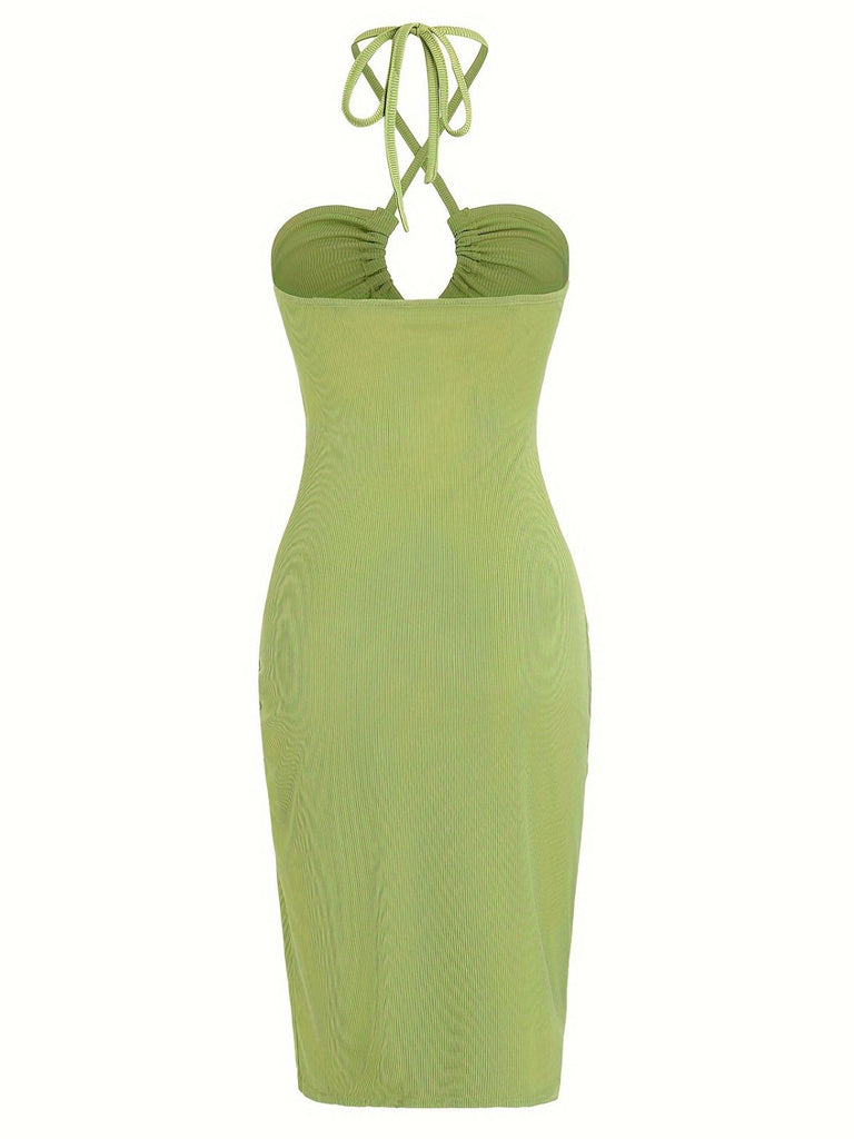 1960s Solid Drawstring Cut-Out Bodycon Dress - vintage dress, retro fashion