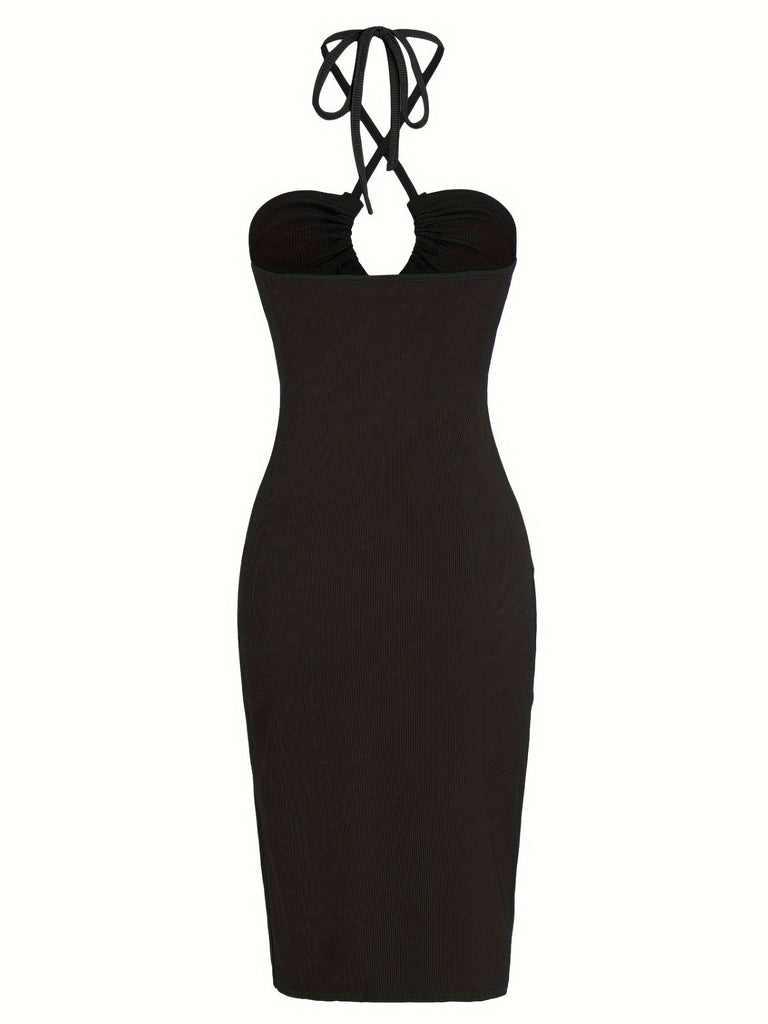 1960s Solid Drawstring Cut-Out Bodycon Dress - vintage dress, retro fashion