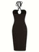 1960s Solid Drawstring Cut-Out Bodycon Dress - vintage dress, retro fashion