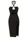 1960s Solid Drawstring Cut-Out Bodycon Dress - vintage dress, retro fashion