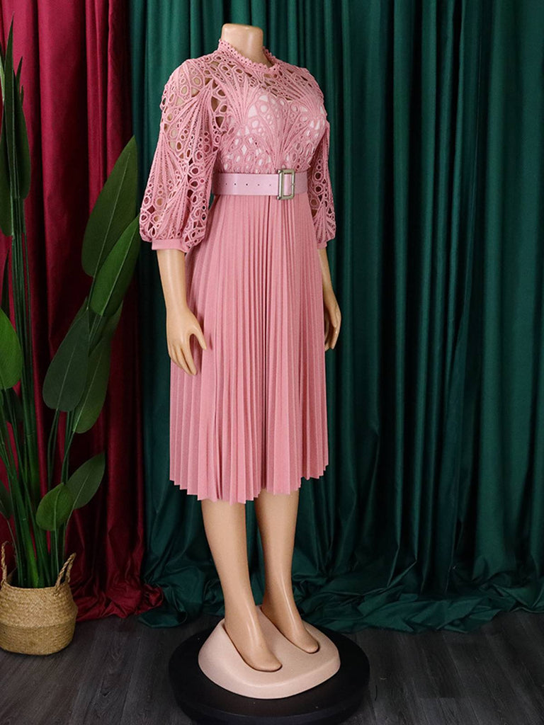 This 1960s Solid Lace Crochet Pleated Belted Dress wraps her in 1960s elegance, one twirl at a time