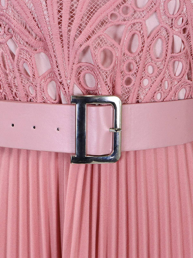 1960s Solid Lace Crochet Pleated Belted Dress: where 1960s romance meets her modern spirit
