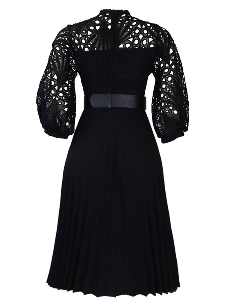 This 1960s Solid Lace Crochet Pleated Belted Dress wraps her in 1960s elegance, one twirl at a time