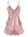 1960s Solid Lace Trim Satin Cami Patchwork Pajama Set - vintage fashion, retro style