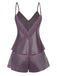 1960s Solid Lace Trim Satin Cami Patchwork Pajama Set - vintage fashion, retro style