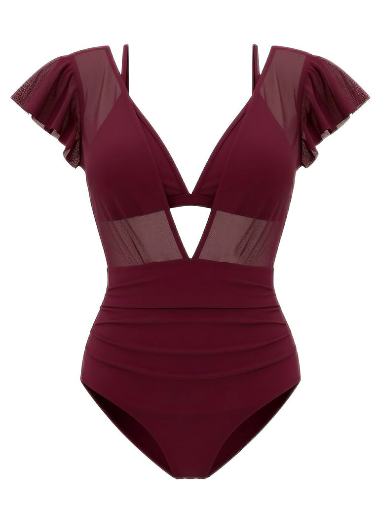 1960s Solid Mesh Plunge Bikini Set & Cover-Up - vintage fashion, retro style