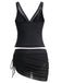 1960s Solid Mesh V-Neck Tankini Set & Ruched Skirt, vintage skirt, retro style - perfect for women who love vintage and retro fashion