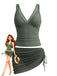 1960s Solid Mesh V-Neck Tankini Set & Ruched Skirt, vintage skirt, retro style - perfect for women who love vintage and retro fashion