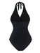 1960s Solid Ring Belt Halter Swimsuit: 1960s Riviera elegance, reimagined for her