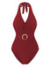1960s Solid Ring Belt Halter Swimsuit — because 1960s glamour never goes out of style