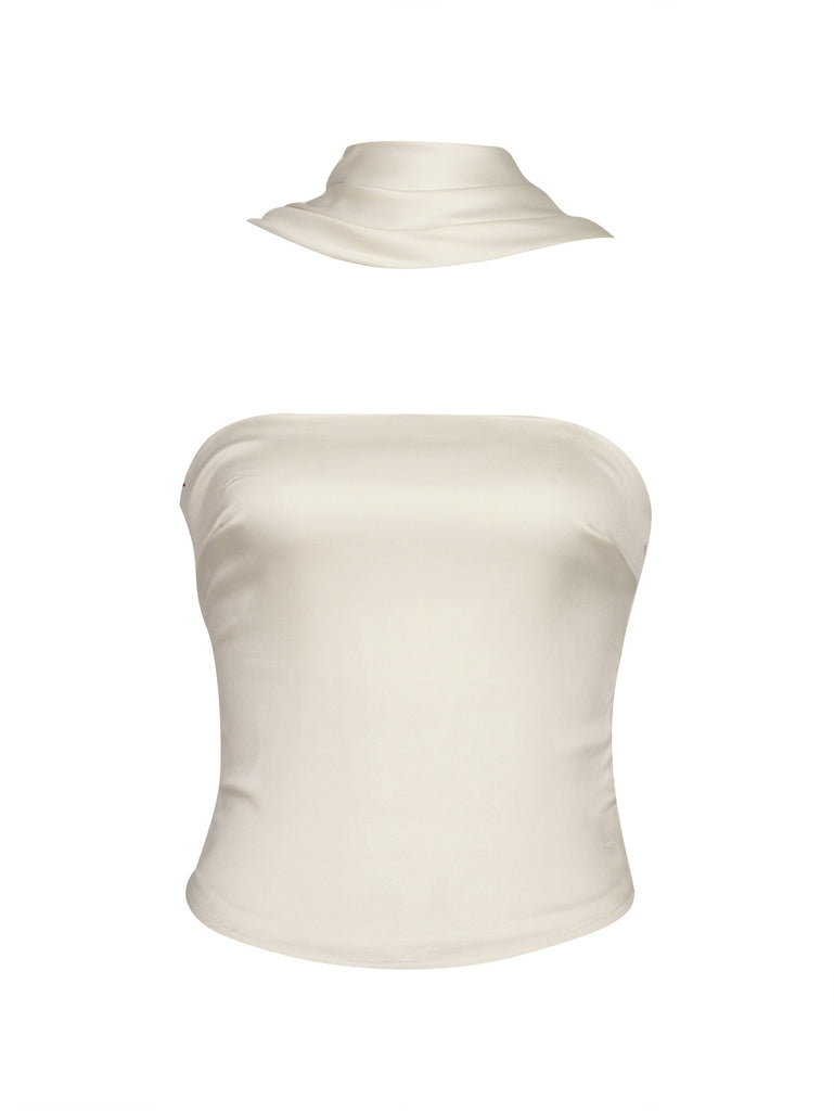 1960s Solid Satin Halter Neck Tube Top - vintage fashion, retro style