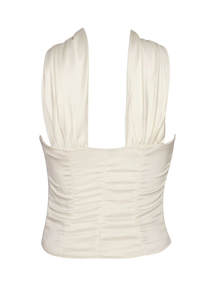 1960s Solid Satin Halter Neck Tube Top - vintage fashion, retro style