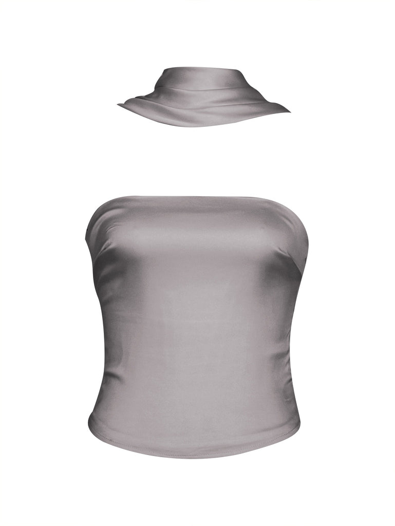 1960s Solid Satin Halter Neck Tube Top - vintage fashion, retro style