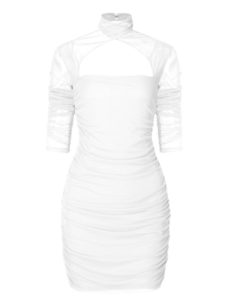 1960s Solid Sheer Wrinkle Halter Bodycon Dress — the kind of 1960s dress that makes strangers smile
