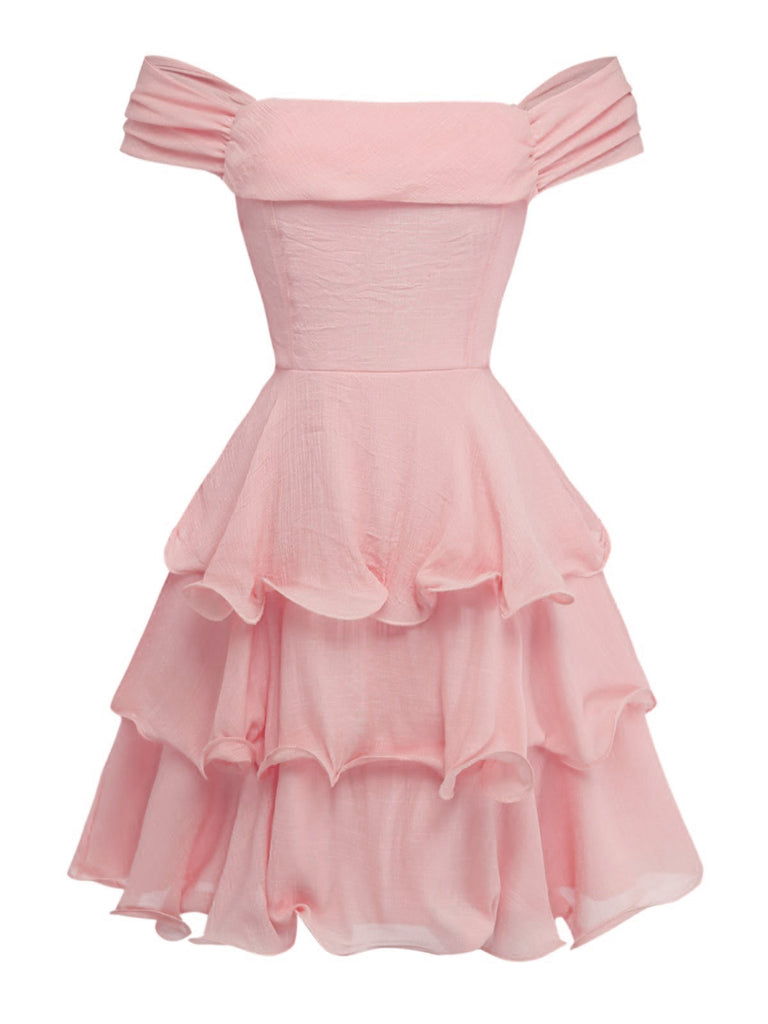 1960s Solid Strapless Backless Ruffle Cake Dress - vintage dress, retro fashion