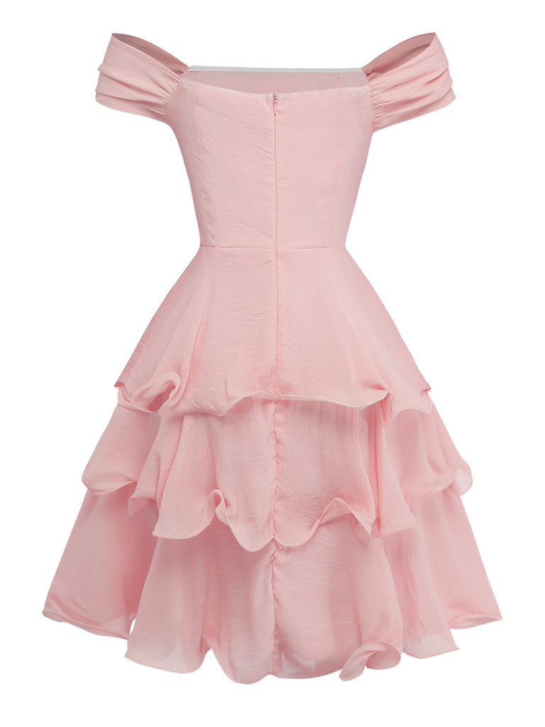 1960s Solid Strapless Backless Ruffle Cake Dress - vintage dress, retro fashion
