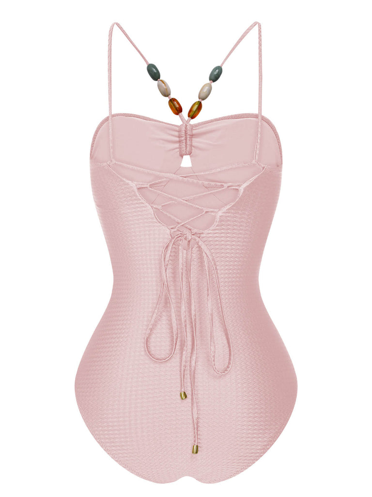 1960s Solid Textured Bandeau Halter Swimsuit, vintage swimsuit, pin-up swimwear - perfect for women who love vintage and retro fashion