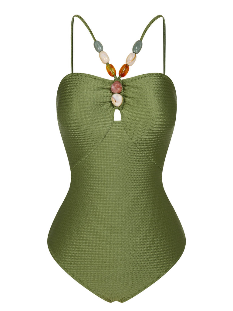 1960s Solid Textured Bandeau Halter Swimsuit, vintage swimsuit, pin-up swimwear - perfect for women who love vintage and retro fashion
