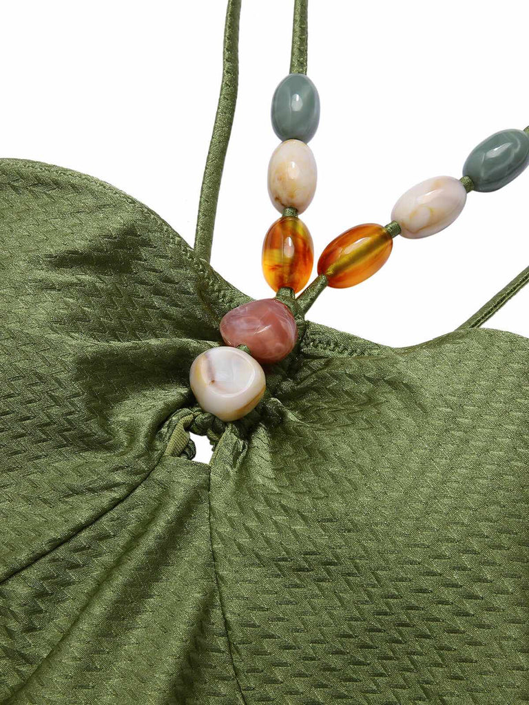 1960s Solid Textured Bandeau Halter Swimsuit, vintage swimsuit, pin-up swimwear - perfect for women who love vintage and retro fashion