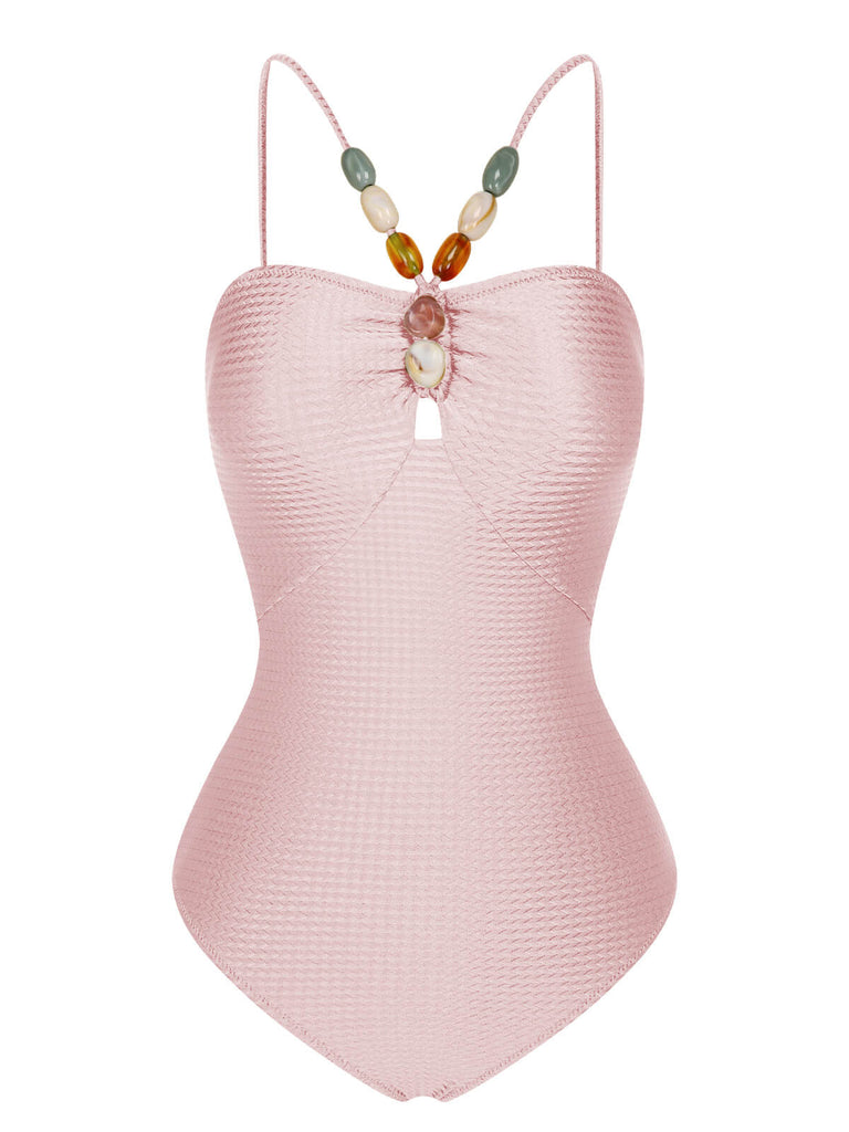 1960s Solid Textured Bandeau Halter Swimsuit, vintage swimsuit, pin-up swimwear - perfect for women who love vintage and retro fashion